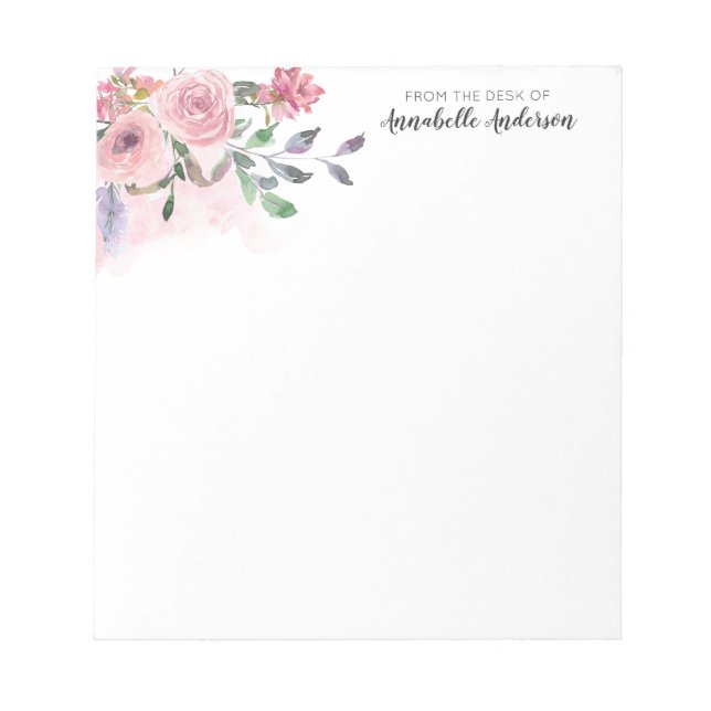 Bloc-note Aquarelle florale rose pastel moderne Script (Devant)