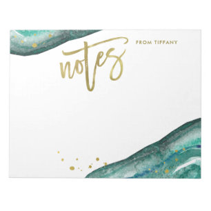 Bloc-note Aquarelle Geode turquoise avec la typographie d'or