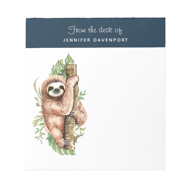 Bloc-note Aquarelle mignonne Sloth & Feuilles tropicaux (Devant)