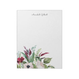 Bloc-note Aquarelle moderne florale verdure rose burgundy
