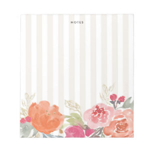 Bloc-note Aquarelle Orange Peonies Pinstripes Personnalisé