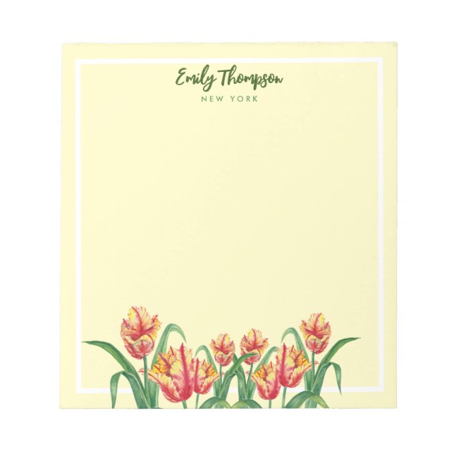 Bloc-note Aquarelle Parrot Jaune Tulipes Art Floral (Devant)