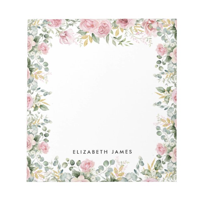 Bloc-note Aquarelle Peonées roses et couronne d'eucalyptus (Devant)