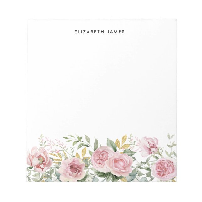 Bloc-note Aquarelle Peonies roses et couronne d'or Eucalyptu (Devant)