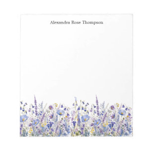 Bloc-note Aquarelle personnalisée de fleurs sauvages bleues 