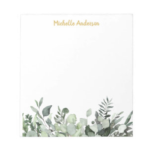 Bloc-note Aquarelle personnalisée Eucalyptus Vert