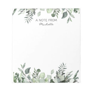 Bloc-note Aquarelle personnalisée moderne Eucalyptus Vert