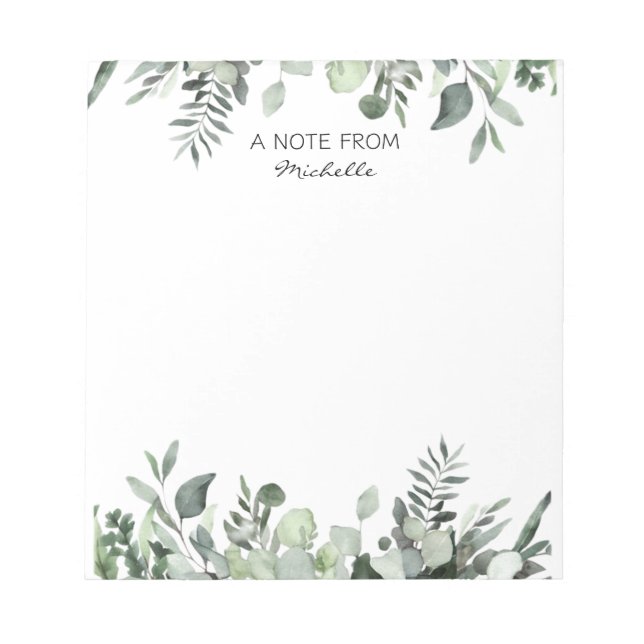 Bloc-note Aquarelle personnalisée moderne Eucalyptus Vert (Devant)