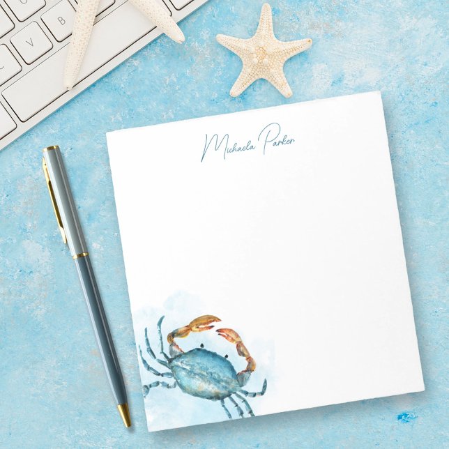 Bloc-note Aquarelle personnalisée Papeterie de crabe bleu (Créateur téléchargé)