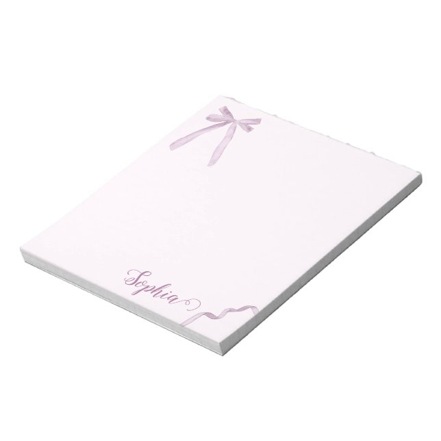 Bloc-note Aquarelle Pink Bow Ribbon Sweet Personnalisé (Tourné)