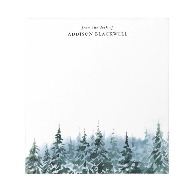 Bloc-note Aquarelle Pins d'hiver Arbres Notepad Personnalisé (Devant)