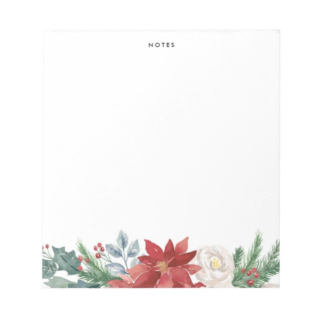 Bloc-note Aquarelle Poinsettia et aiguilles de pin vacances (Devant)