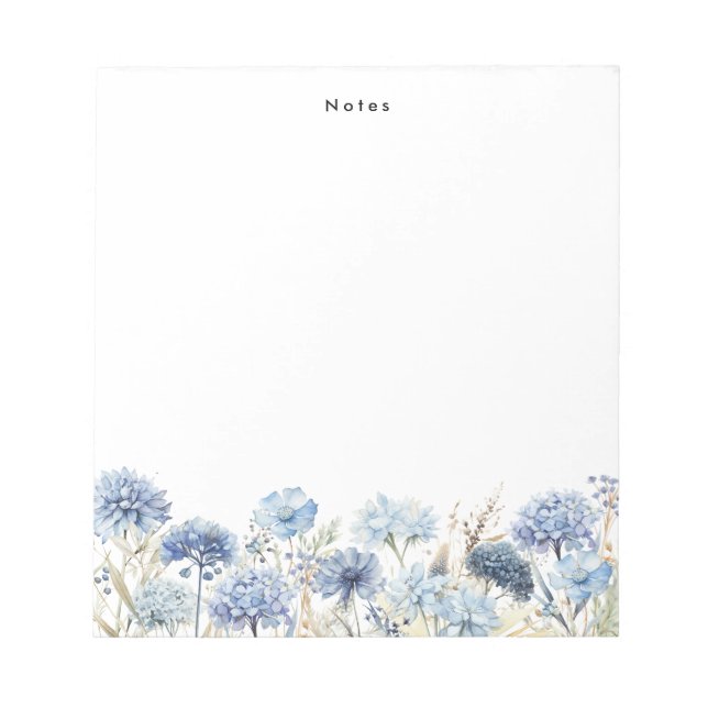 Bloc-note Aquarelle Poussière Bleu Hydrangées Personnalisées (Devant)