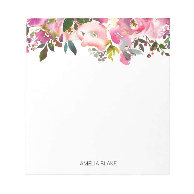 Bloc-note Aquarelle Ressort Floral Personnalisé (Devant)
