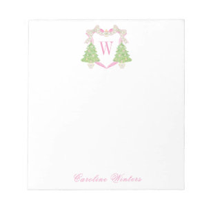 Bloc-note Aquarelle rose Arbre de Noël Monogramme Crest