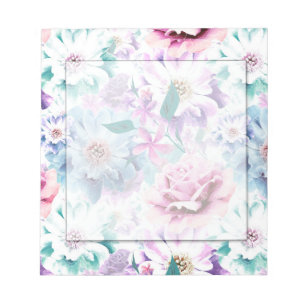 Bloc-note Aquarelle rose, fleurs bleues.