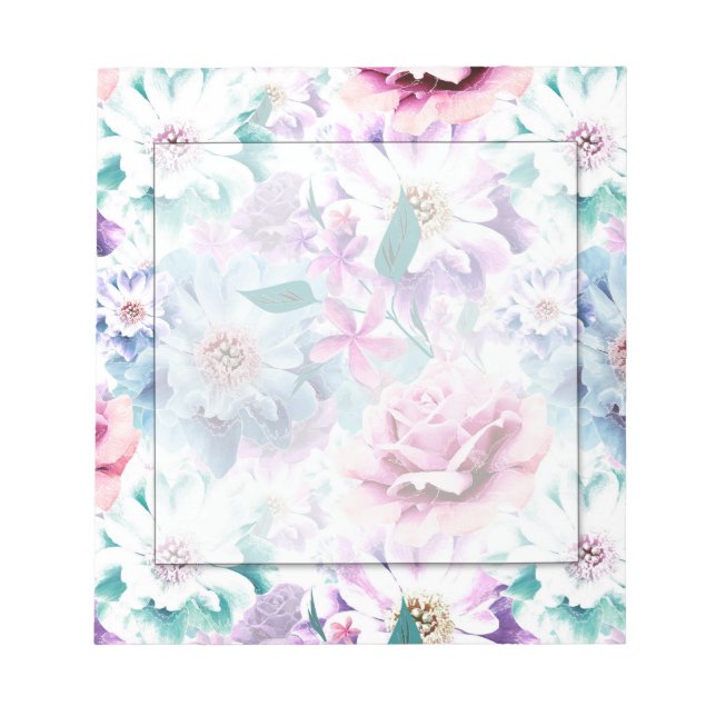 Bloc-note Aquarelle rose, fleurs bleues. (Devant)