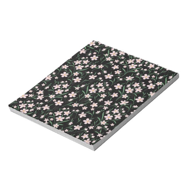 Bloc-note Aquarelle rose Floral Botanique Motif noir (Tourné)