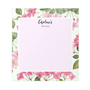 Bloc-note Aquarelle rose Hydrangea et anémone japonaise