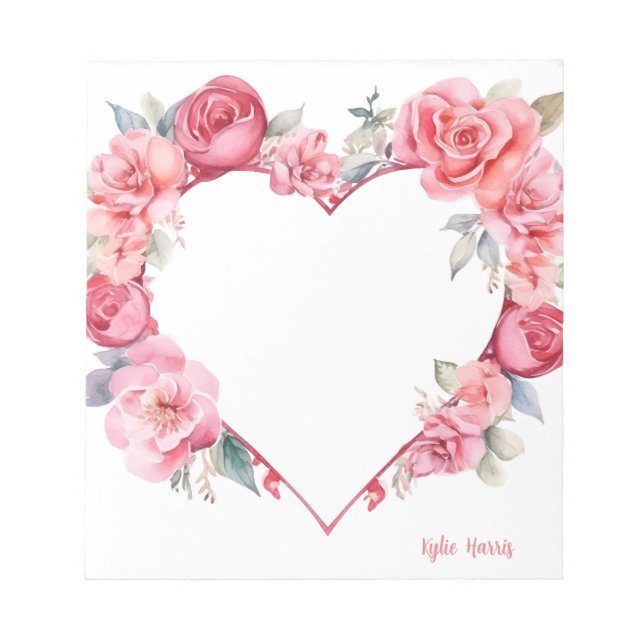 Bloc-note Aquarelle rose mignonne pour la Saint-Valentin (Devant)