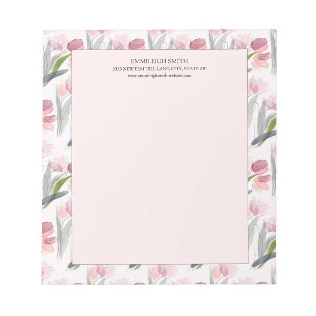 Bloc-note Aquarelle rose rose florale blanche (Devant)