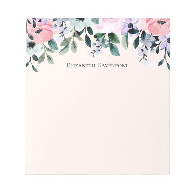 Bloc-note Aquarelle rose violet et verte (Devant)