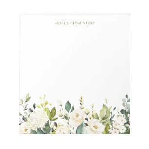 Bloc-note Aquarelle Roses blanches et Hydrangeas Garland