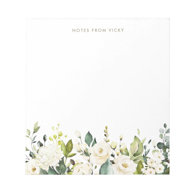 Bloc-note Aquarelle Roses blanches et Hydrangeas Garland (Devant)
