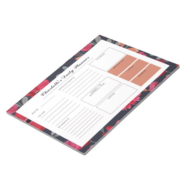 Bloc-note Aquarelle rouge Floral personnalisé planificateur  (Incliné)