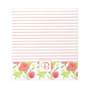 Bloc-note Aquarelle rouge rose orange Rose monogramme