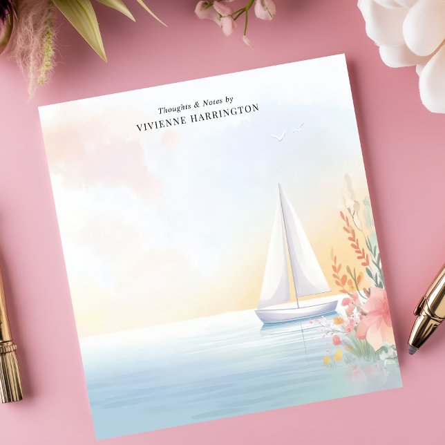 Bloc-note Aquarelle Sailboat Floral Personnalisé (Créateur téléchargé)