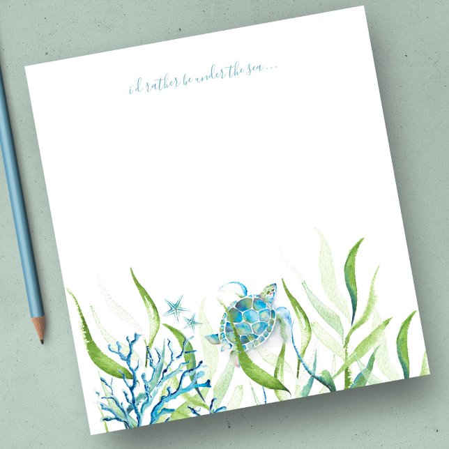 Bloc-note Aquarelle Sea Turtle Beach (personalized sea turtle gift watercolor art by Victoria Grigaliunas)