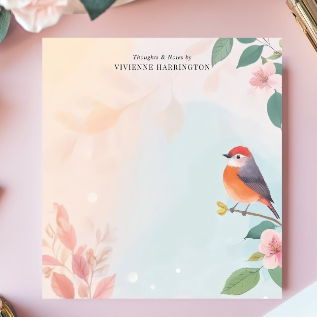 Bloc-note Aquarelle Serene Robin Bird Floral Personnalisé (Créateur téléchargé)