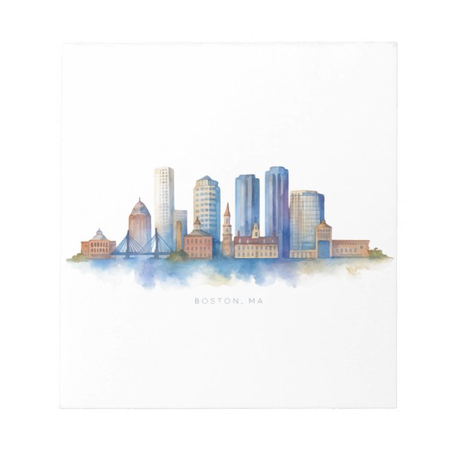 Bloc-note Aquarelle Skyline de Boston City | MA Boston moder (Devant)