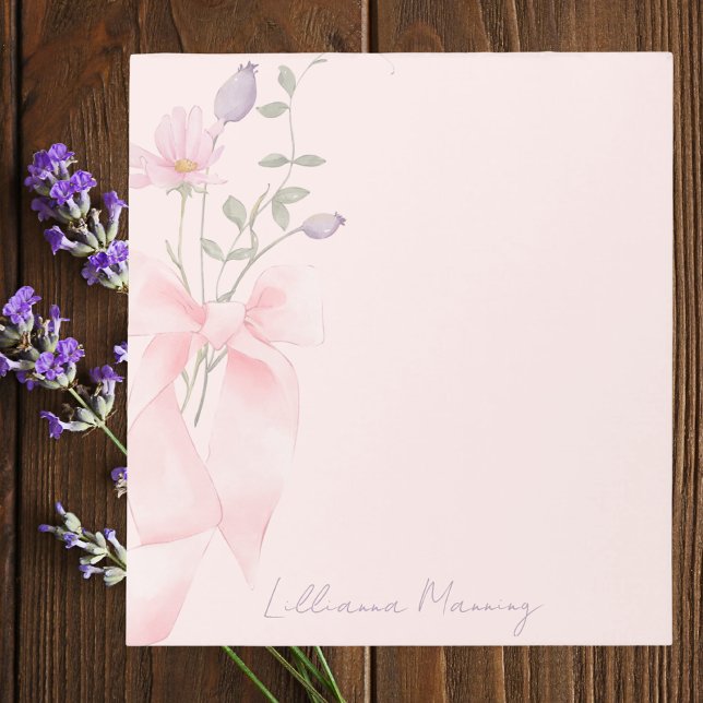 Bloc-note Aquarelle stylée Floral tendance élégant Bow rose (Créateur téléchargé)