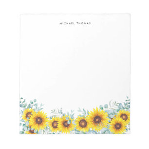 Bloc-note Aquarelle tournesol & Eucalyptus Personnalisé