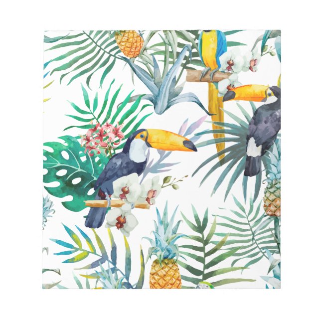Bloc-note Aquarelle tropicale d'oiseau de perroquet d'ananas (Devant)