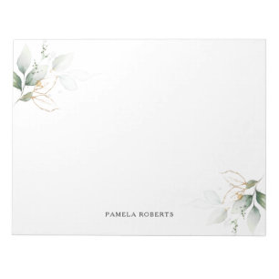 Bloc-note Aquarelle Verdure Feuilles Gold Personnel Nom