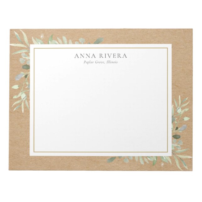 Bloc-note Aquarelle verdure floral rustique kraft boho (Devant)