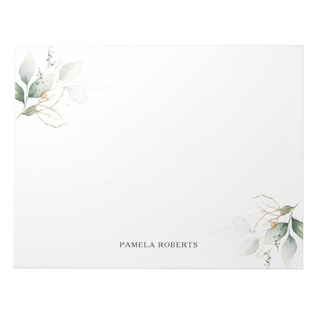 Bloc-note Aquarelle Verdure Or Feuilles personnels | Nom (Devant)