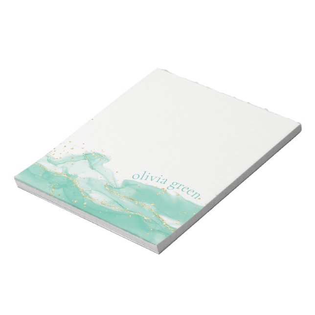 Bloc-note Aquarelle verte personnalisée Turquoise (Tourné)