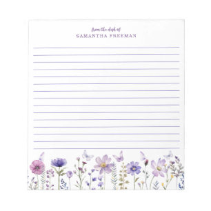 Bloc-note Aquarelle violet Fleur sauvage personnalisé