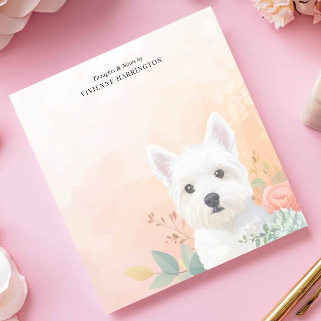 Bloc-note Aquarelle Westie Pastel Floral Personnalisé (Créateur téléchargé)