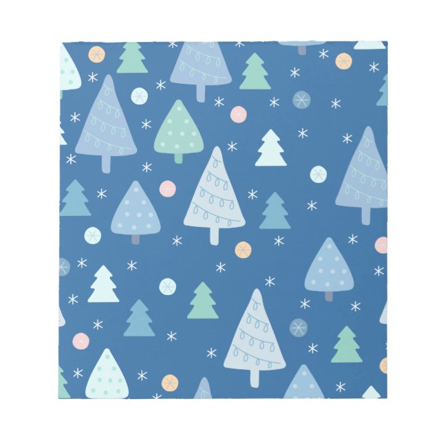 Bloc-note Arbre de Noël bleu et Motif de neige (Devant)