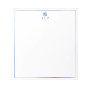 Bloc-note Arbre de palmier bleu et blanc monogrammé Palmetto