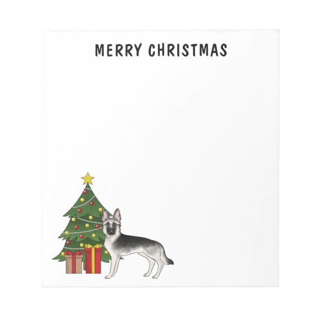 Bloc-note Argent gris argenté allemand berger arbre de Noël  (Devant)