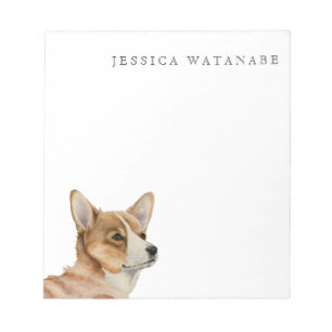 Bloc-note Art aquarelle du chien Corgi Ajouter un nom
