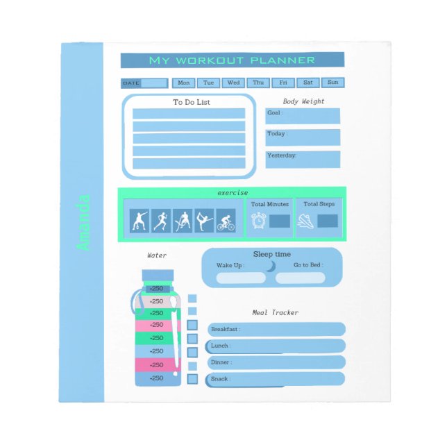 Bloc-note Atelier journalier Horaire repas et suivi de poids (Devant)