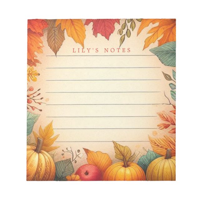Bloc-note Automne Feuilles Automne Personnalisées (Devant)