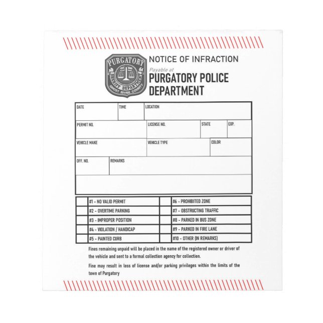 Bloc-note Avis du service de police de Purgatoire (Devant)
